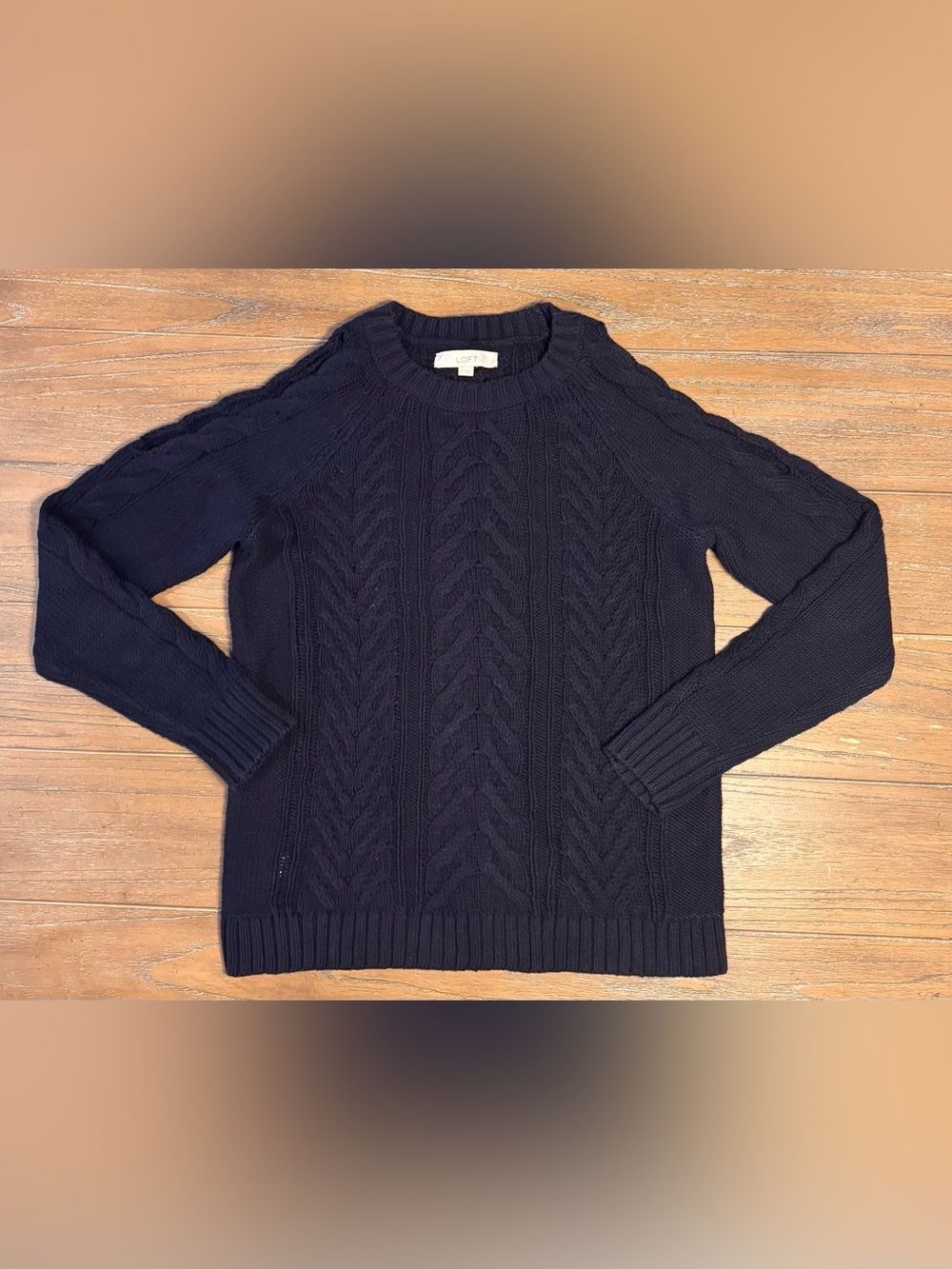 LOFT Navy Cable-Pattern Crewneck Sweater #131
